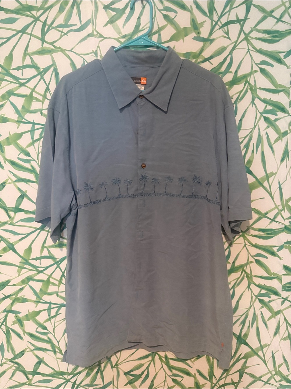 Quiksilver Slate Blue Short-Sleeve Palm Embroidered Button-Down